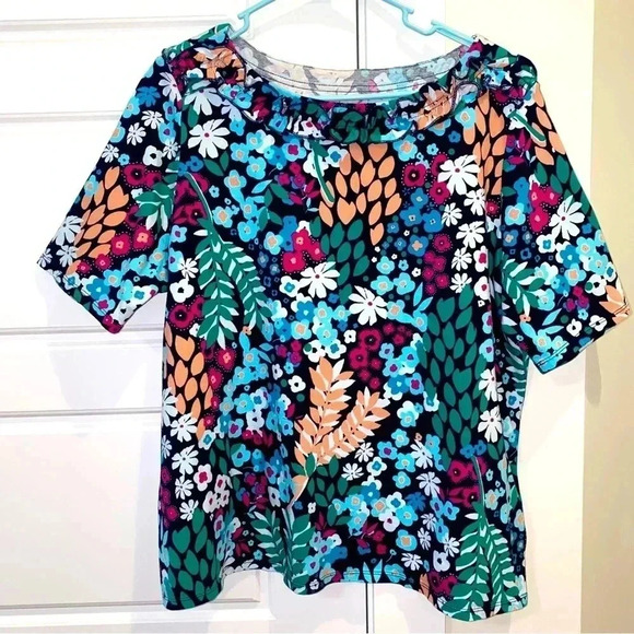 KIM Rogers Petite PXL Top Ruffled Neck Bright Colors - Picture 1 of 8